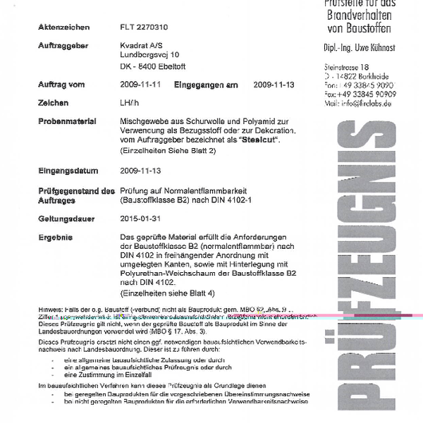 steelcut flammability din-4102-b2